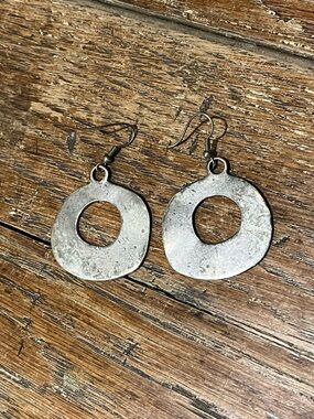 Silver Round Hole Drop Earrings - Unbranded